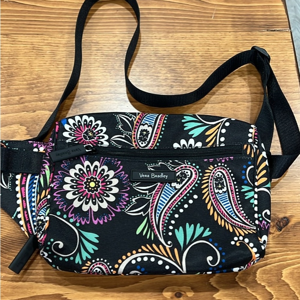 Vera Bradley Black Crossbody Bag with Paisley Floral Design